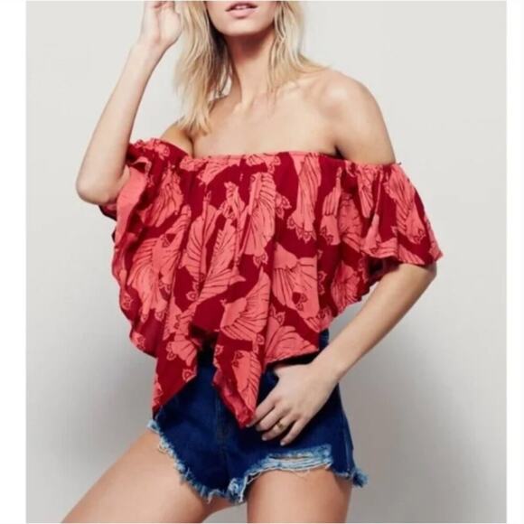 Free People Merpati Printed Off-the-Shoulder Top - Picture 1 of 9